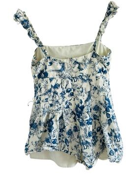 Lulu's White Blue Floral Print and Braided Straps Short Romper